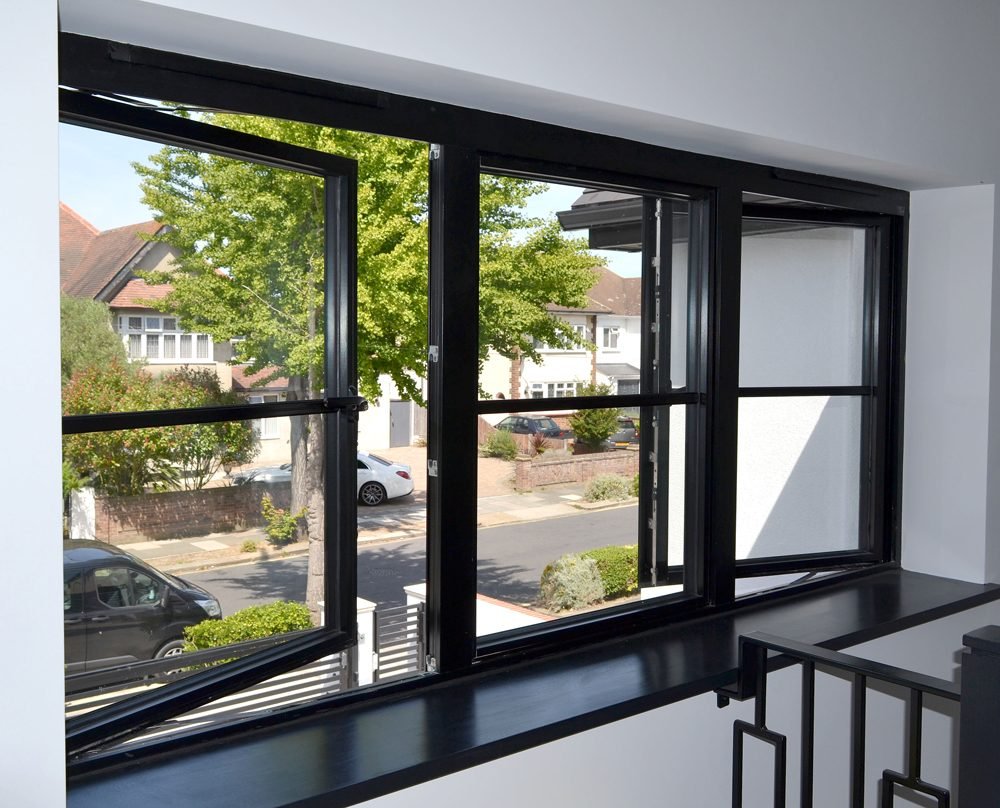 black aluminium flush window